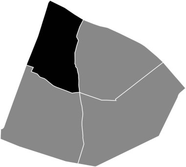 SORBONNE Çeyreği 'nin siyah, düz, boş konum haritası 5. Bölge' nin gri idari haritası (du Panthon), Paris, Fransa