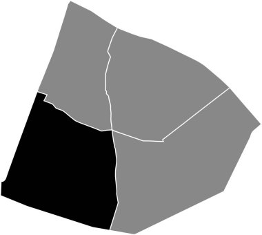 VAL-DE-GRCE Çeyreği 'nin siyah düz çizilmiş konum haritası 5. Bölge' nin gri idari haritası (du Panthon), Paris, Fransa
