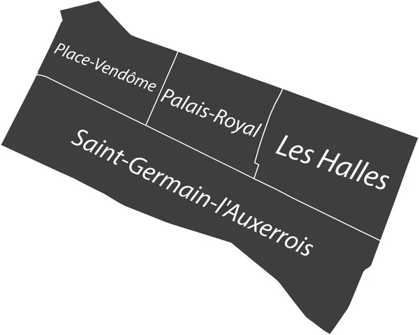 Vetor Plano Cinza Escuro Mapa Administrativo 1St Arondissement Louvre Paris — Vetor de Stock