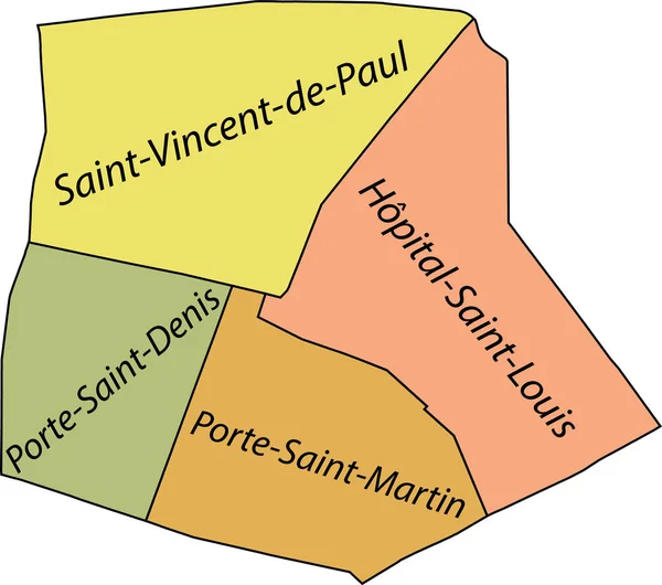 Pastel Flat Vector Administrative Map 10Th Arondissement Entrept Paris France —  Vetores de Stock