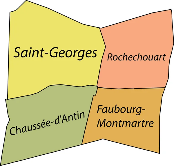 Pastel Flat Vector Administrative Map 9Th Arondissement Opra Paris France —  Vetores de Stock