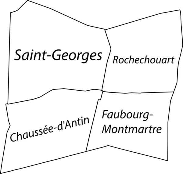 White Flat Vector Administrative Map 9Th Arondissement Opra Paris France —  Vetores de Stock