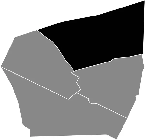 Черный Плоский Бланк Выделил Карту Расположения Quarter Внутри Административной Карты — стоковый вектор
