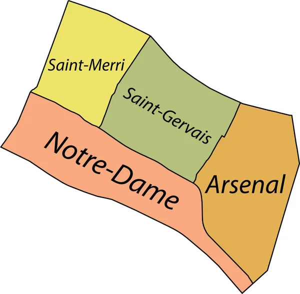 Pastel Flat Vector Administrative Map 4Th Arondissement Htel Ville Paris — Stockový vektor