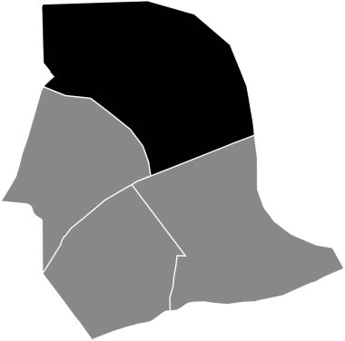 19. bölge (des Buttes-Chaumont), Paris, Fransa 'nın gri yönetim haritasında PONT-DE-FLANDRE QuARTER' ın siyah düz çizilmiş konum haritası