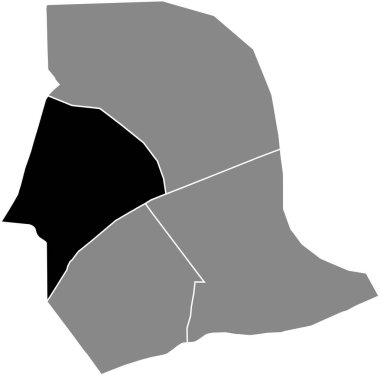 19. bölge (des Buttes-Chaumont), Paris, Fransa, Fransa 'nın gri yönetim haritası içinde LA VILLETTE QuARTER siyah düz işaretli konum haritası