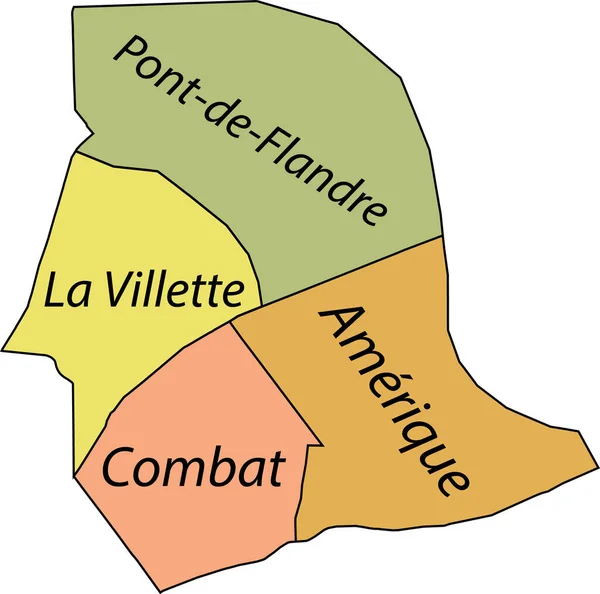 Pastel Flat Vector Administrative Map 19Th Arondissement Des Buttes Chaumont — Vector de stock