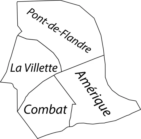 White Flat Vector Administrative Map 19Th Arondissement Des Buttes Chaumont — Wektor stockowy