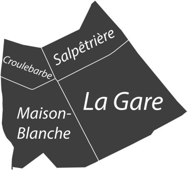 Koyu gri düz vektör idari haritası 13. ARONDISSEMENT (DES GOBELINS), PARIS, FRANCE