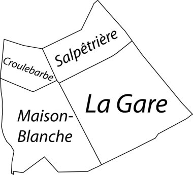 13. ARONDISSEMENT 'nin (DES Gobelins) beyaz düz vektör idari haritası, PARIS, FRANCE çeyrekliklerinin isim etiketleri ve siyah sınır çizgileri ile