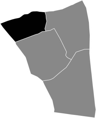 BELLEVILLE Çeyreği 'nin siyah düz çizilmiş konum haritası 20. arrondissement' in gri idari haritasında (de Mnilmontant), Paris, Fransa