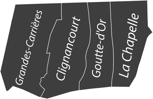 Dark Gray Flat Vector Administrative Map 18Th Arondissement Des Buttes — Stockový vektor