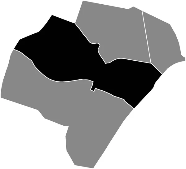 法国巴黎第16区灰色行政地图内的La Muette Quarter黑色扁平突出显示空白位置图 — 图库矢量图片