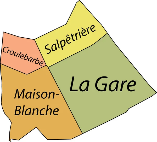 Pastel Flat Vector Administrative Map 13Th Arondissement Des Gobelins Paris — Vettoriale Stock