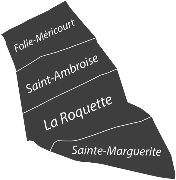 Dark Gray Flat Vector Administrative Map 11Th Arondissement Popincourt Paris — Wektor stockowy