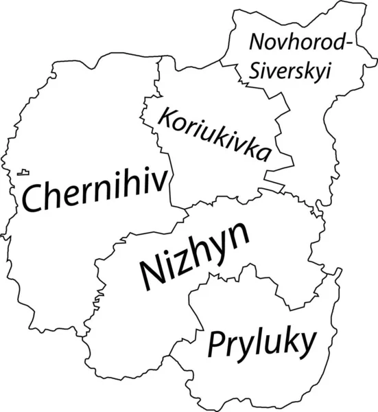 Ukrayna Nın Chernihiv Oblast Idari Bölgesinin Beyaz Düz Vektör Haritası — Stok Vektör