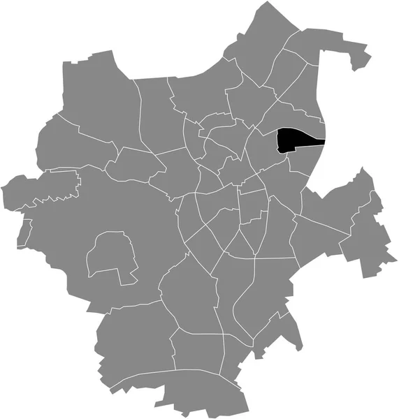 ドイツのMnchengladbachの灰色の行政地図の中のBungt地区の黒いフラットブランクハイライト位置マップ — ストックベクタ