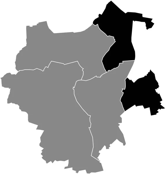 ドイツのMnchengladbachの灰色の行政地図の中のOst Borooughの黒いフラットブランクハイライト位置マップ — ストックベクタ