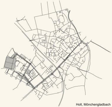 Alman bölgesel başkenti Mnchengladbach, Almanya 'daki HOLT DISTRICT kentinin klasik bej arka planda yer alan kentsel yol haritasının ayrıntılı navigasyon kara hatları