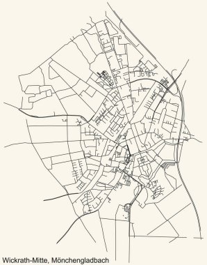 Alman bölgesel başkenti Mnchengladbach, Almanya 'nın WICKRATH-MITTE DISTRICT şehir haritasının ayrıntılı navigasyon kara hatları