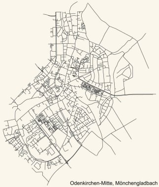 Alman bölgesel başkenti Mnchengladbach 'ın ODENKIRCHEN-MITTE DISTRICT şehir haritasının ayrıntılı seyir çizgileri