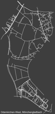 Alman bölgesel başkenti Mnchengladbach, Almanya 'nın ODENKIRCHEN-BEST BATI' nin şehir caddeleri haritası üzerinde ayrıntılı olumsuz navigasyon beyaz çizgileri