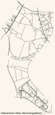 Alman bölgesel başkenti Mnchengladbach, Almanya 'nın ODENKIRCHEN-Batı YÖNETİ' nin klasik bej arka plan haritası üzerinde ayrıntılı navigasyon kara hatları