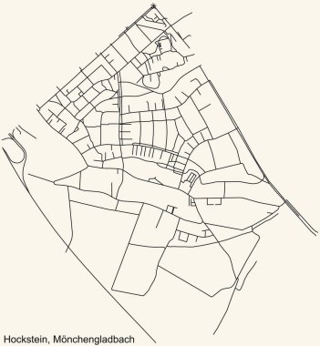 Alman bölgesel başkenti Mnchengladbach, Almanya 'nın klasik bej arka planında yer alan HOCKSTEIN DISTRICT şehir haritasının ayrıntılı navigasyon siyah hatları