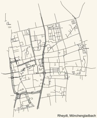 Alman bölgesel başkenti Mnchengladbach 'ın RHEYDT DISTRICT şehir haritasının ayrıntılı navigasyon kara hatları klasik bej arka planda Almanya