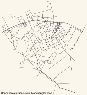 Alman bölgesel başkenti Mnchengladbach, Almanya 'nın BONNENBROICH-GENEICKEN DISTRICT şehir haritasının ayrıntılı seyir çizgileri