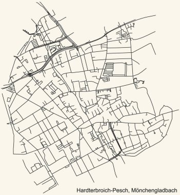 Alman bölgesel başkenti Mnchengladbach 'ın HARDTERBROICH-PESCH sınır haritasının ayrıntılı seyir çizgileri