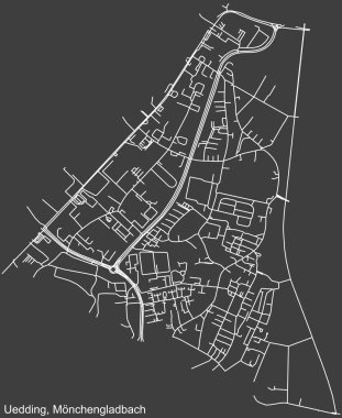 Alman bölgesel başkenti Mnchengladbach, Almanya 'nın UEDDING DISTRICT' nin şehir caddeleri haritasının ayrıntılı negatif seyrüsefer beyaz çizgileri koyu gri arka planda