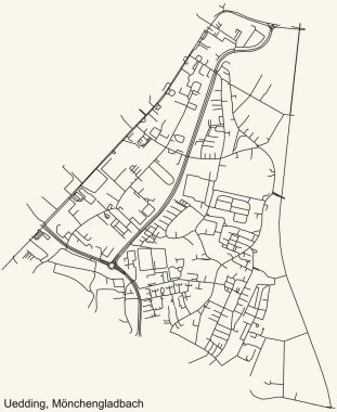 Alman bölgesel başkenti Mnchengladbach 'ın UEDING DISTRICT şehir haritasının ayrıntılı navigasyon kara hatları klasik bej arka planda Almanya