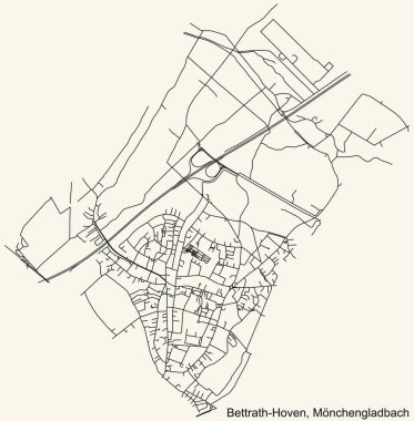 Alman bölgesel başkenti Mnchengladbach 'ın BETTRATH-HOVEN DISTRICT şehir haritasının ayrıntılı seyir çizgileri