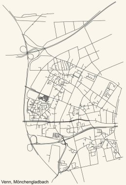 Alman bölgesel başkenti Mnchengladbach, Almanya 'nın VENN DISTRICT kentinin klasik bej arka planında yer alan şehir kara hatları.
