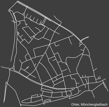Alman bölgesel başkenti Mnchengladbach, Almanya 'nın OHler DISTRICT şehir haritasının beyaz çizgileri koyu gri arka planda