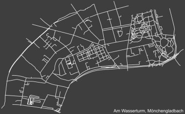 Alman bölgesel başkenti Mnchengladbach 'ın AM WASSERTURM DISTRICT' sinin şehir caddelerinin detaylı haritası