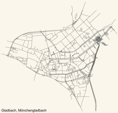 Alman bölgesel başkenti Mnchengladbach 'ın GLADBACH DISTRICT şehir haritasının ayrıntılı seyir çizgileri