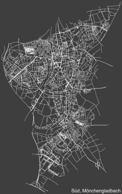 Almanya 'nın başkenti Mnchengladbach' ın SD BOROUGH 'unun şehir caddeleri haritası koyu gri arka planda ayrıntılı olarak çizildi