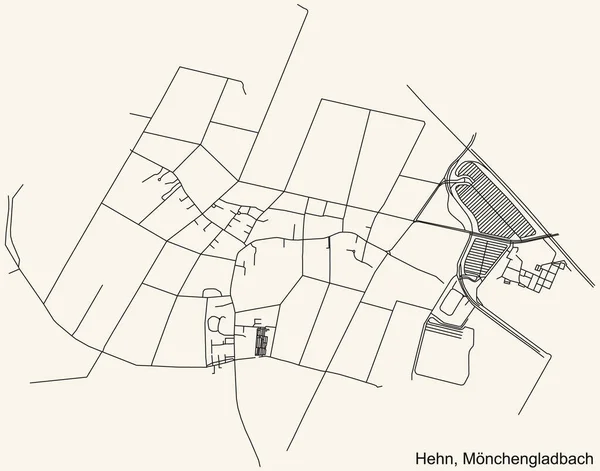 Navegação Detalhada Black Lines Urban Street Roads Mapa Hehn District — Vetor de Stock