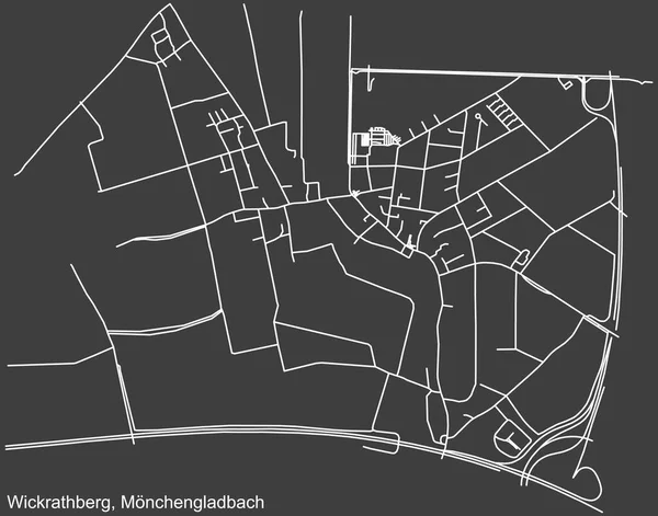 Detailed Negative Navigation White Lines Urban Street Roads Map Wickrathberg — Wektor stockowy