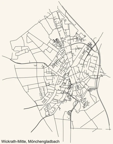 Alman bölgesel başkenti Mnchengladbach, Almanya 'nın WICKRATH-MITTE DISTRICT şehir haritasının ayrıntılı navigasyon kara hatları