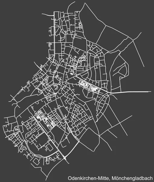 Alman bölgesel başkenti Mnchengladbach, Almanya 'nın ODENKIRCHEN-MITTE DISTRICT şehir haritasının beyaz çizgileri koyu gri arka planda