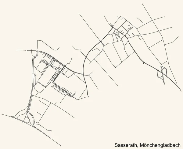Detailed Navigation Black Lines Urban Street Roads Map Sasserath District — Stockvektor
