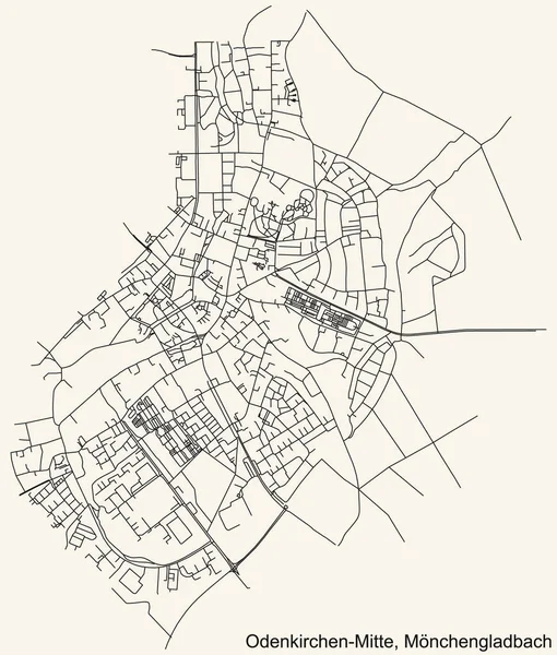 Alman bölgesel başkenti Mnchengladbach 'ın ODENKIRCHEN-MITTE DISTRICT şehir haritasının ayrıntılı seyir çizgileri