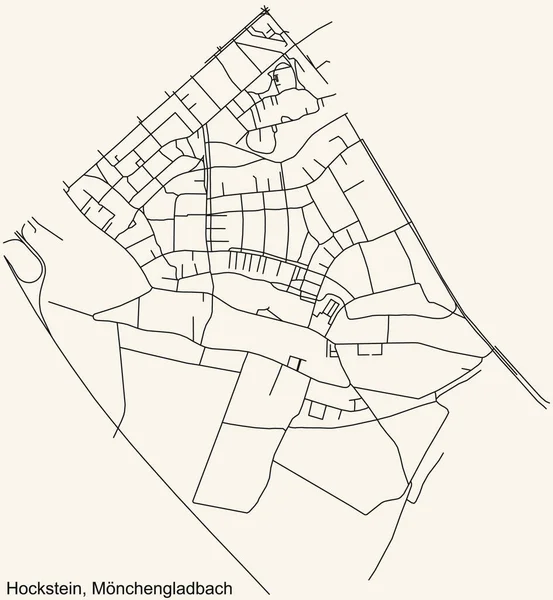 Alman bölgesel başkenti Mnchengladbach, Almanya 'nın klasik bej arka planında yer alan HOCKSTEIN DISTRICT şehir haritasının ayrıntılı navigasyon siyah hatları