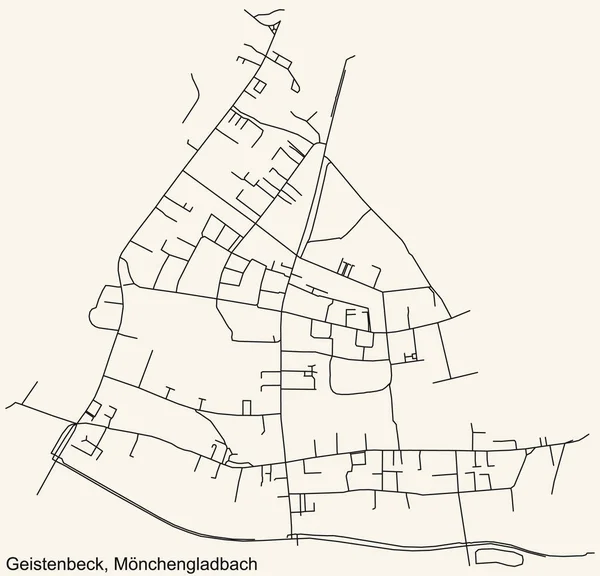 Alman bölgesel başkenti Mnchengladbach, Almanya 'nın klasik bej arka planında yer alan GEISTENBECK DISTRICT şehir haritasının ayrıntılı navigasyon siyah hatları