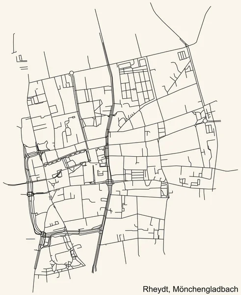 Alman bölgesel başkenti Mnchengladbach 'ın RHEYDT DISTRICT şehir haritasının ayrıntılı navigasyon kara hatları klasik bej arka planda Almanya