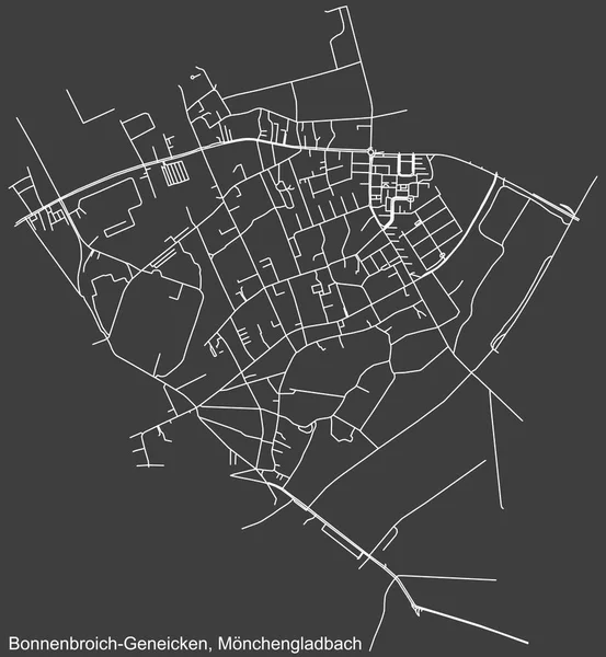 Detailed Negative Navigation White Lines Urban Street Roads Map Bonnenbroich — Wektor stockowy