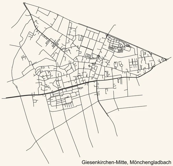 Detaljerad Navigering Svarta Linjer Urban Street Road Karta Över Giesenkirchen — Stock vektor